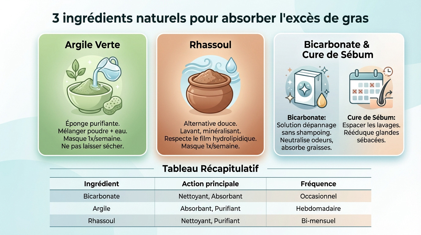 Préparation de soins naturels à l'argile et au bicarbonate pour cheveux gras