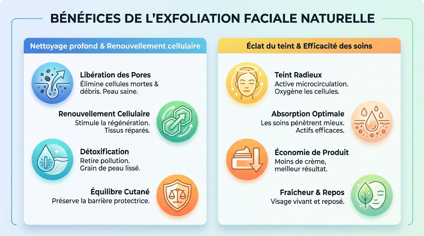 Application d'un gommage naturel doux sur le visage pour stimuler l'éclat