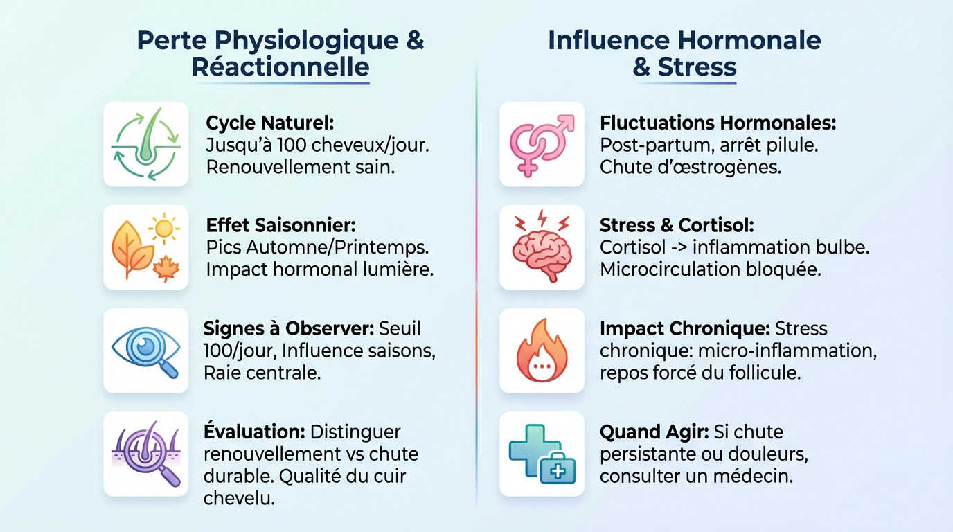 Schéma illustrant le cycle du cheveu et l'impact du stress sur le follicule pileux