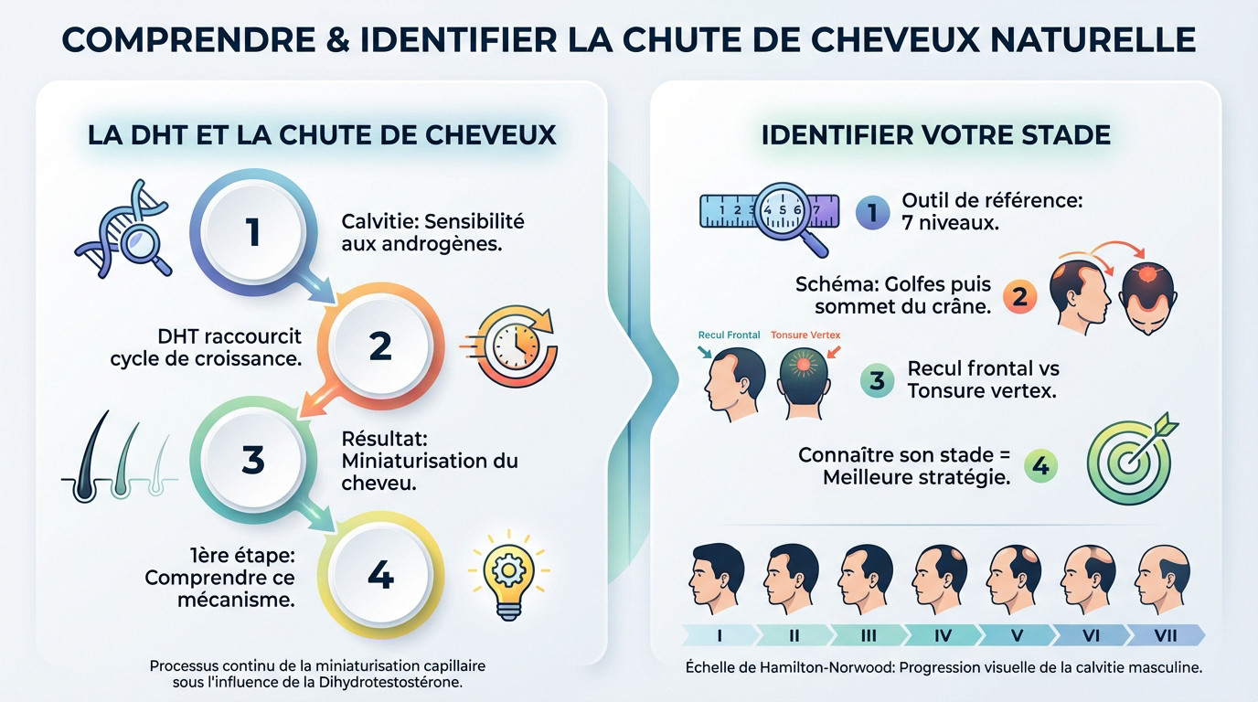 Schéma explicatif de la chute de cheveux et du cycle du follicule pileux