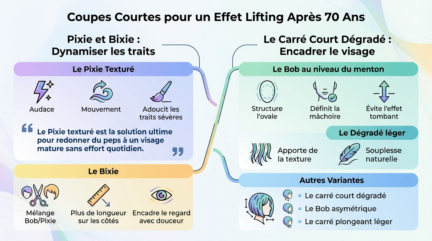 Femme de 70 ans portant une coupe courte moderne et des lunettes