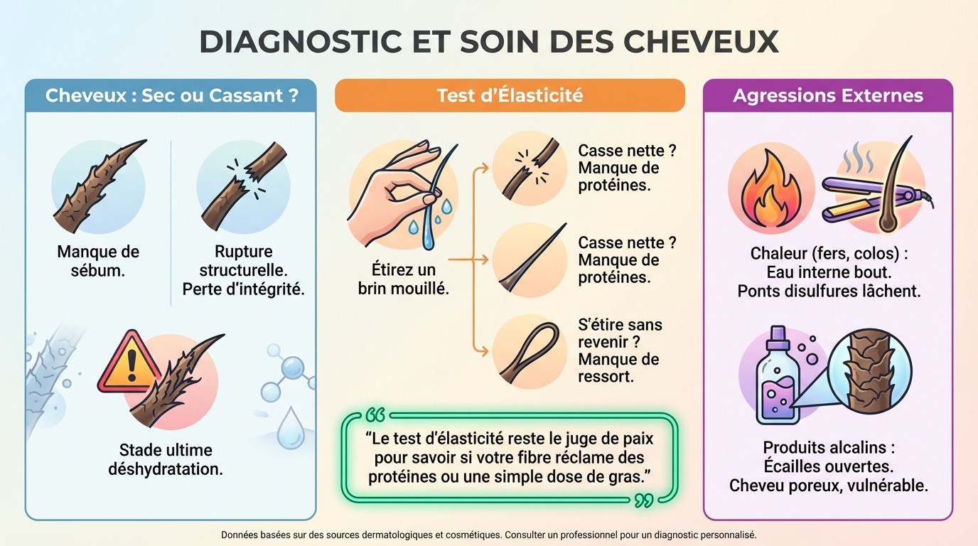 Diagnostic capillaire et test d'élasticité pour cheveux cassants