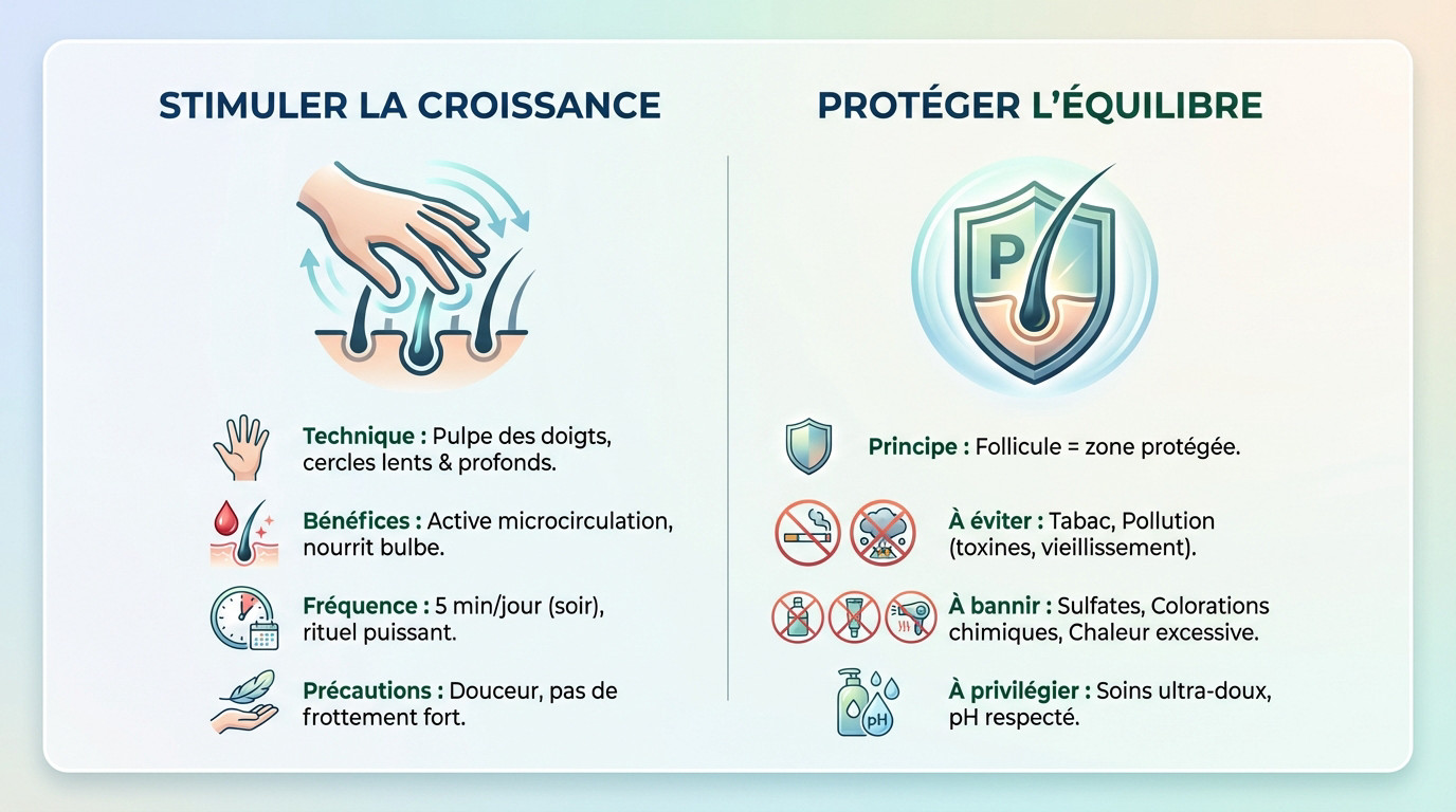 Schéma illustrant la stimulation du cuir chevelu pour la croissance des cheveux