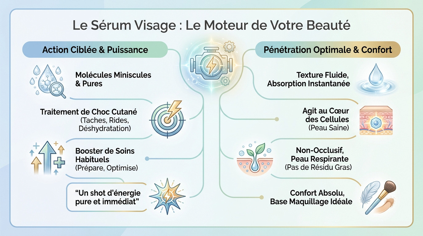 Femme appliquant un sérum visage fluide pour booster l'éclat de sa peau