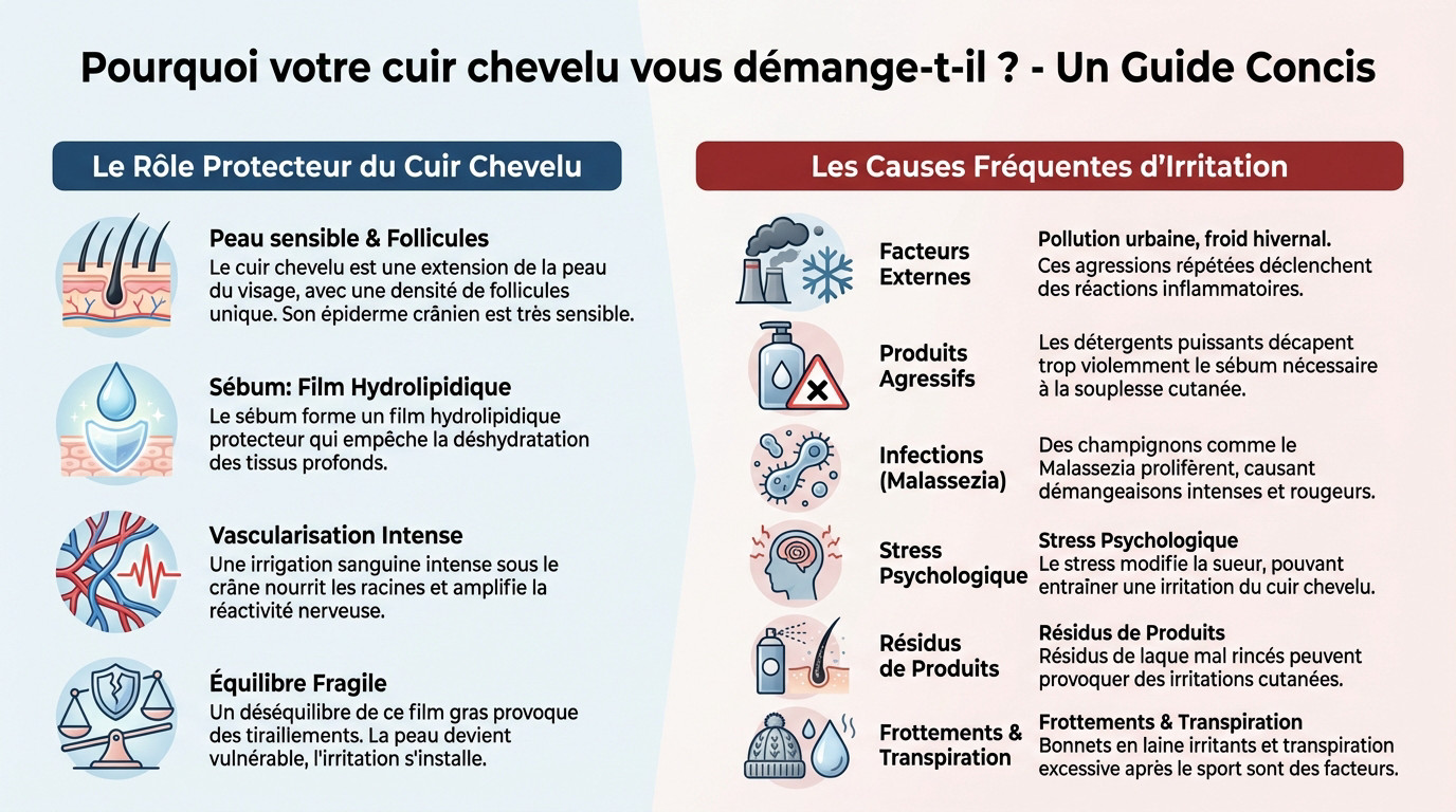 Femme se grattant le cuir chevelu à cause de démangeaisons et d'irritations