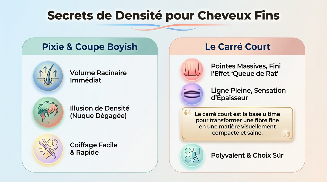 Femme aux cheveux fins avec une coupe courte texturisée montrant du volume naturel